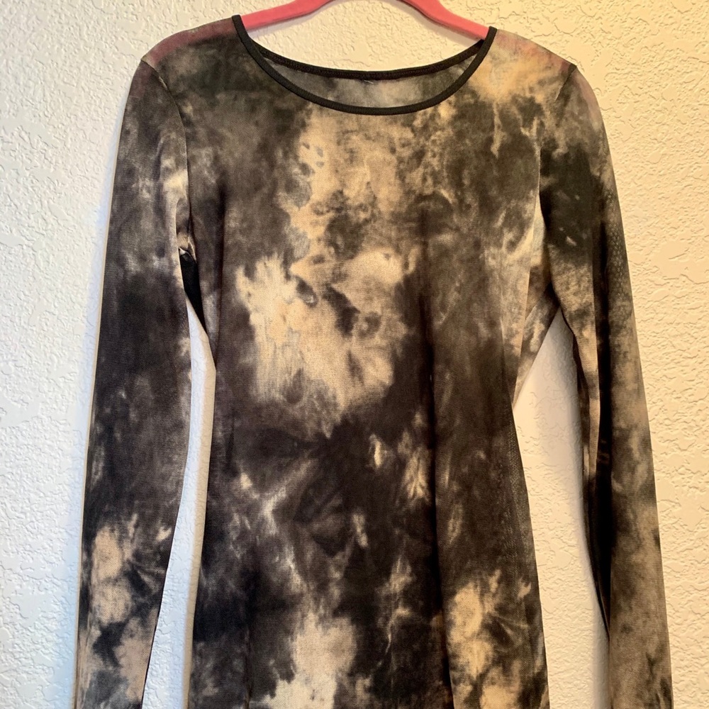 Women’s mesh long sleeve tye-dye top
